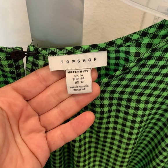 Topshop Maternity Gingham tiered Blouse- Size 12 L Black Green Check - Picture 4 of 7